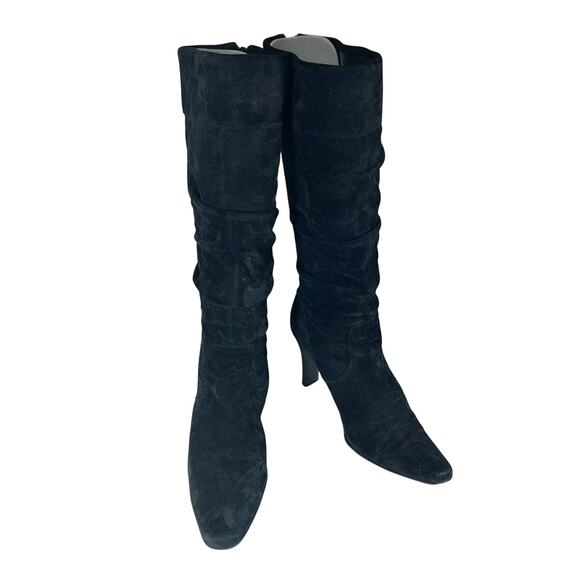 WHITE MOUNTAIN! BLACK GENUINE SUEDE LEATHER SCRUNCHY BOHO CHIC BOOTS! SZ 7.5M - Picture 2 of 11